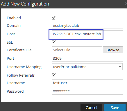NetWitness Active Directory Configurations with SSL Enabled Test Connection Failing Due to Incorrect Subject Alternative Name