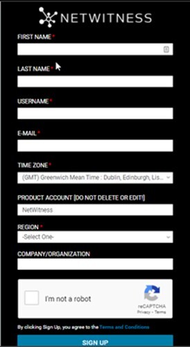 NetWitness Account Setup Screenshot